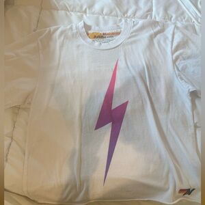 Aviator Nation White Tee with Purple Lightning Bolt